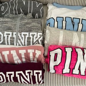 PINK Bundle: (1) quarter zip, (3) 3/4 sleeve, (3) short sleeve tshirts,